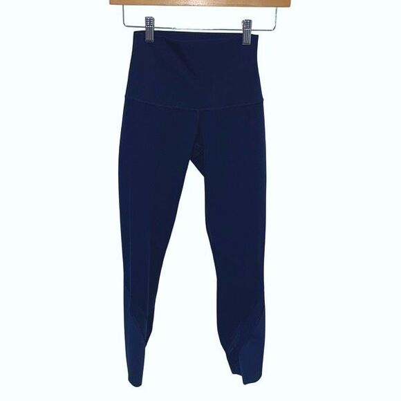 Lululemon‎ Womens Wunder Under Crop High-Rise Roll Down Scallop Leggings Navy XS - Picture 1 of 9